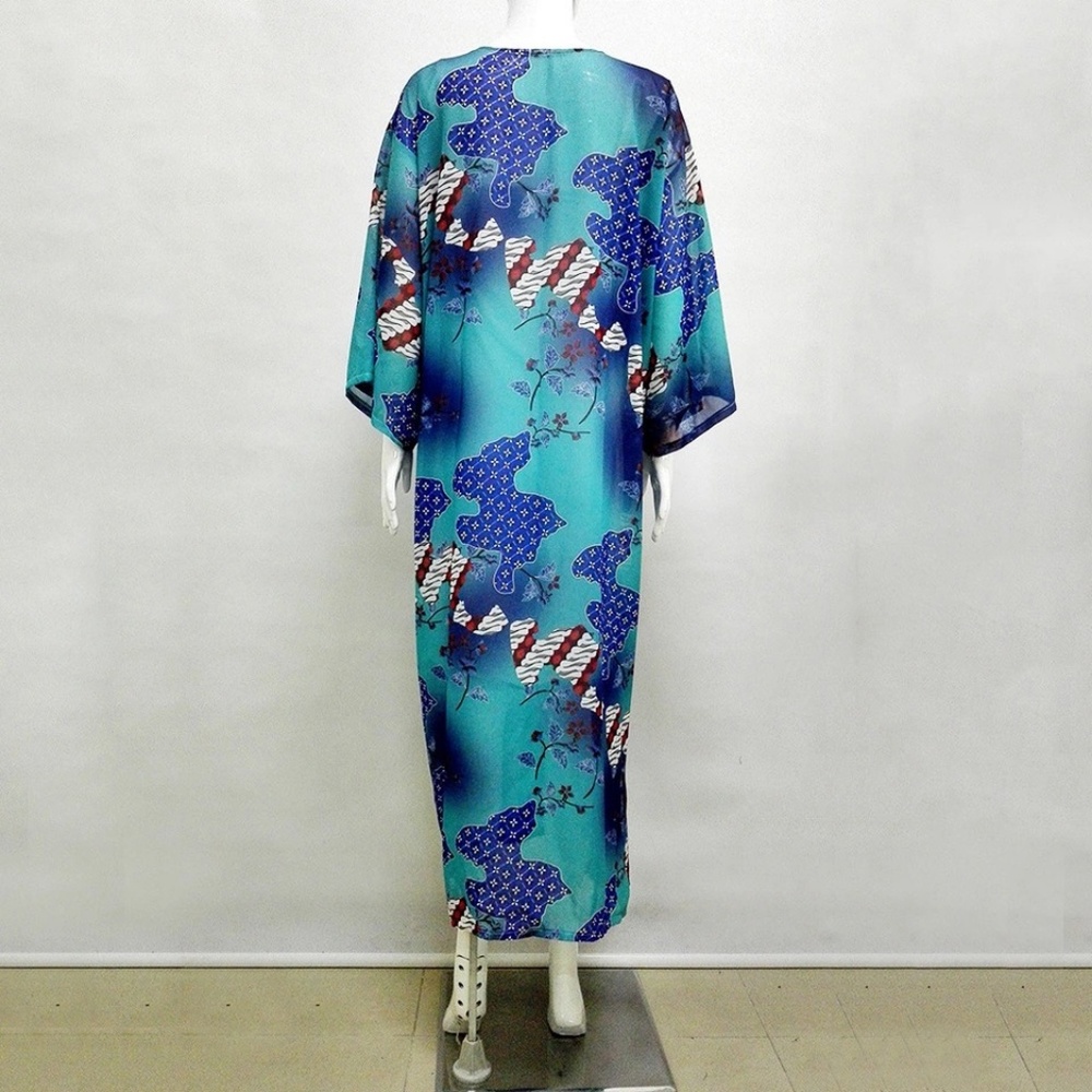 NEW Stunning Tribal Sakura Blue Floral Boho Kimono - Picture 7 of 8